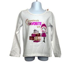 Toughskins Girl’s T-Shirt 4T Christmas Elf White Pink Long Sleeves Round Neck
